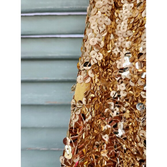 Vintage 50s 60s Gold Sequin Cocktail Dress: Mod Long Sleeve Shift, Women's M/L - Picture 13 of 13